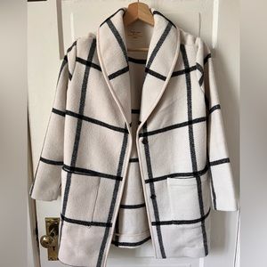 Marine Layer Liverpool Shawl Collar Coatigan in Cream/Black Windowpane